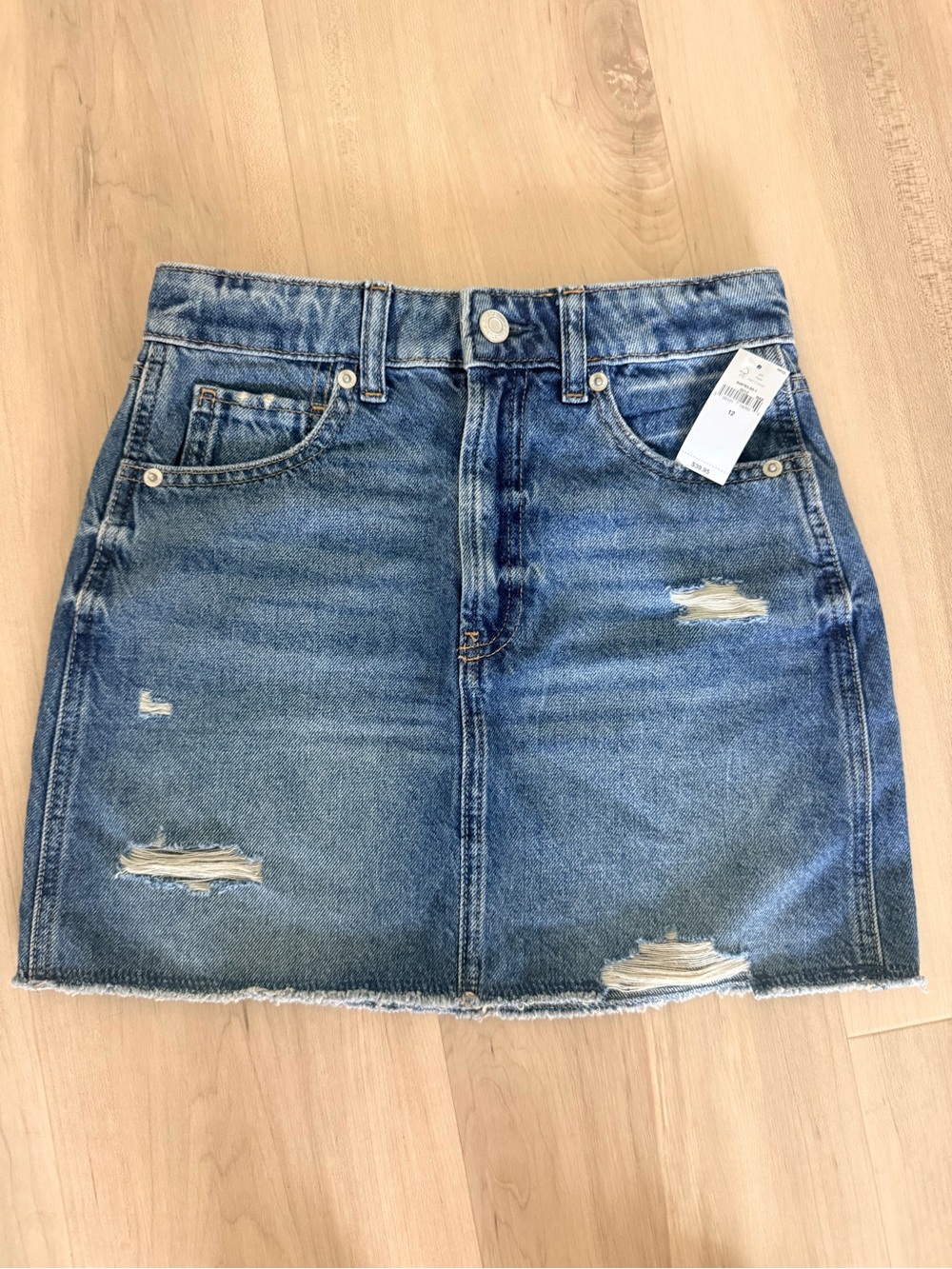 NWT Classic Distressed Denim Skirt - Blue size 12